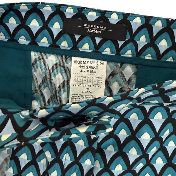 Max Mara Trousers Size 12 Blue Print Papy Cigarette Stretch NEW - Picture 8 of 11